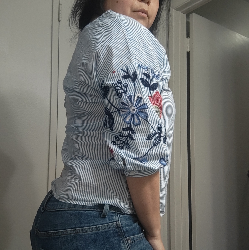 Blue Striped Shirt Embroidery